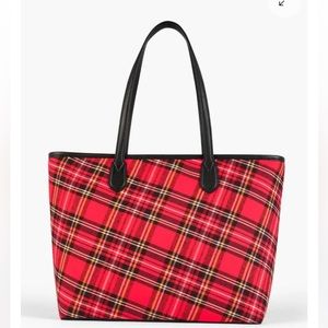 Tartan plaid tote Talbots purse pocketbook red pop multi handbag fabric print